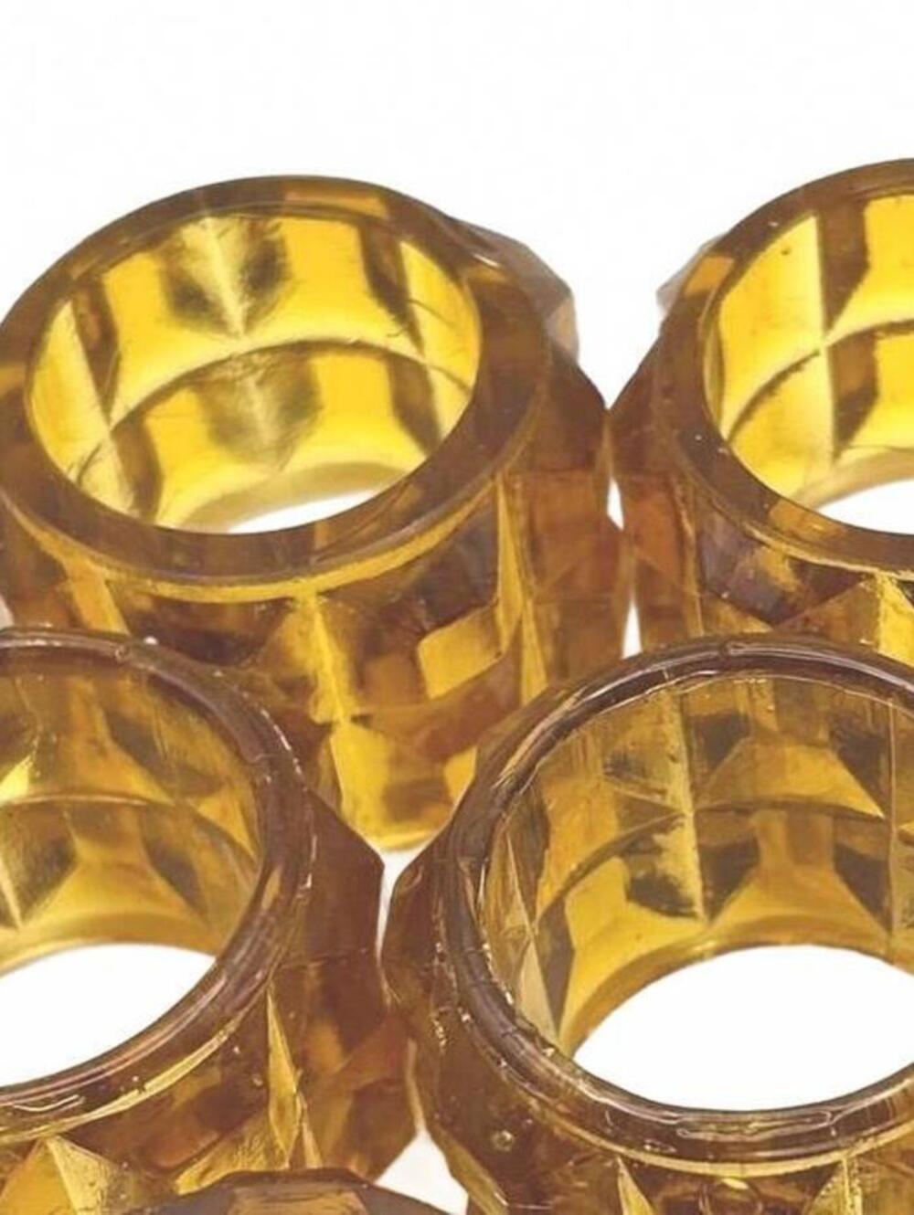 MCM Amber Glass Faceted Napkin Rings, Set of 4